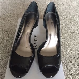 Alfani Black Patent Peep-Toe Heels, Size 6